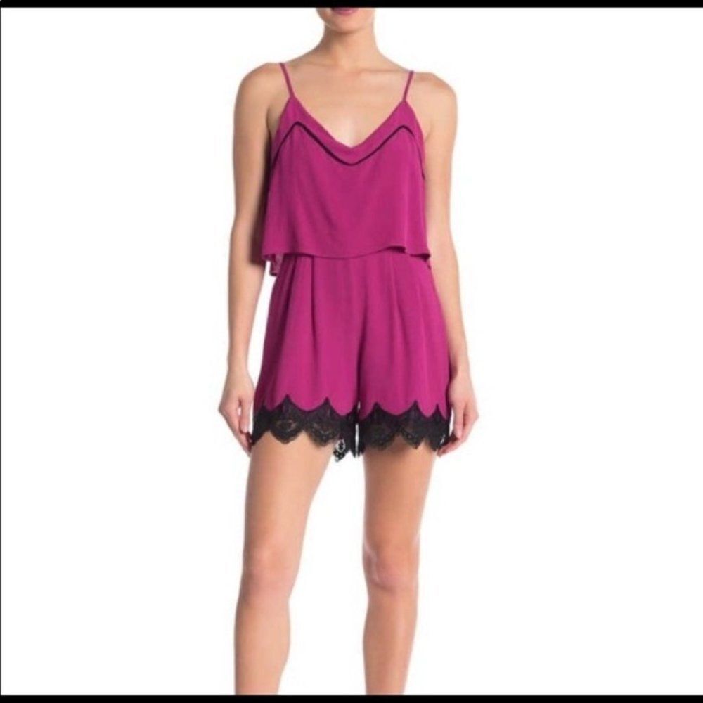One One Six Lace-trim Popover Romper size Large in Fuchsia - NEW